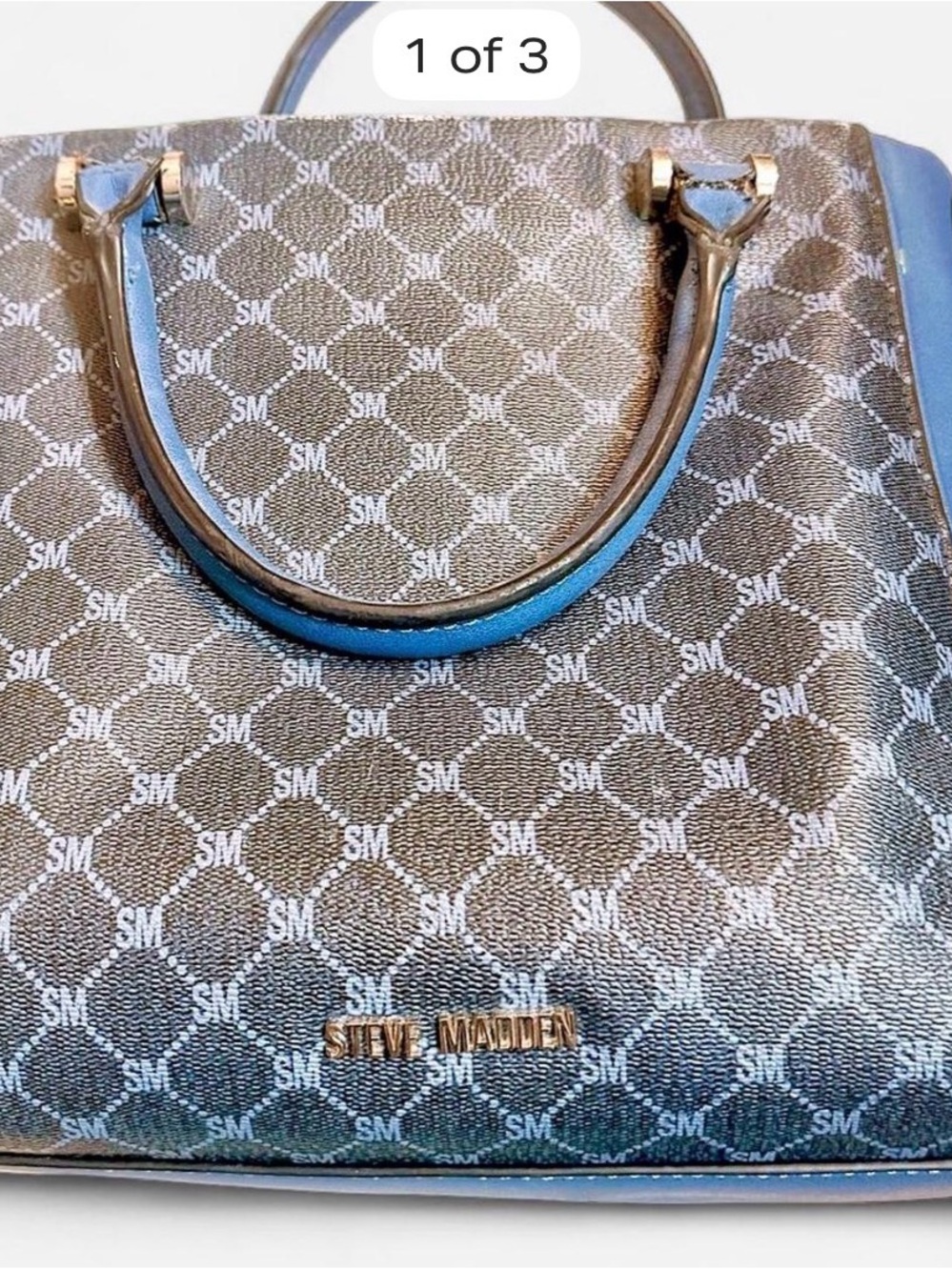 Steve Madden Monogram Satchel with Light Blue Trim